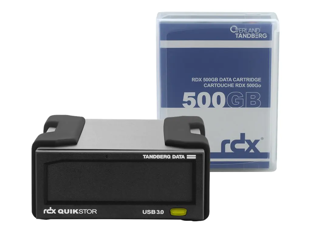 Overland-Tandberg O-T RDX Laufwerkskit mit 500GB Kassette, extern, schwarz, USB3+, Speicherlaufwerk, RDX-Kartusche, USB 3.2 Gen 1 (3.1 Gen 1), HDD, Schwarz, UL 60950, CSA C22.2 No. 60950, IEC 60950/ EN60950 FCC 47CFR, part 15, class B, CISPR22,