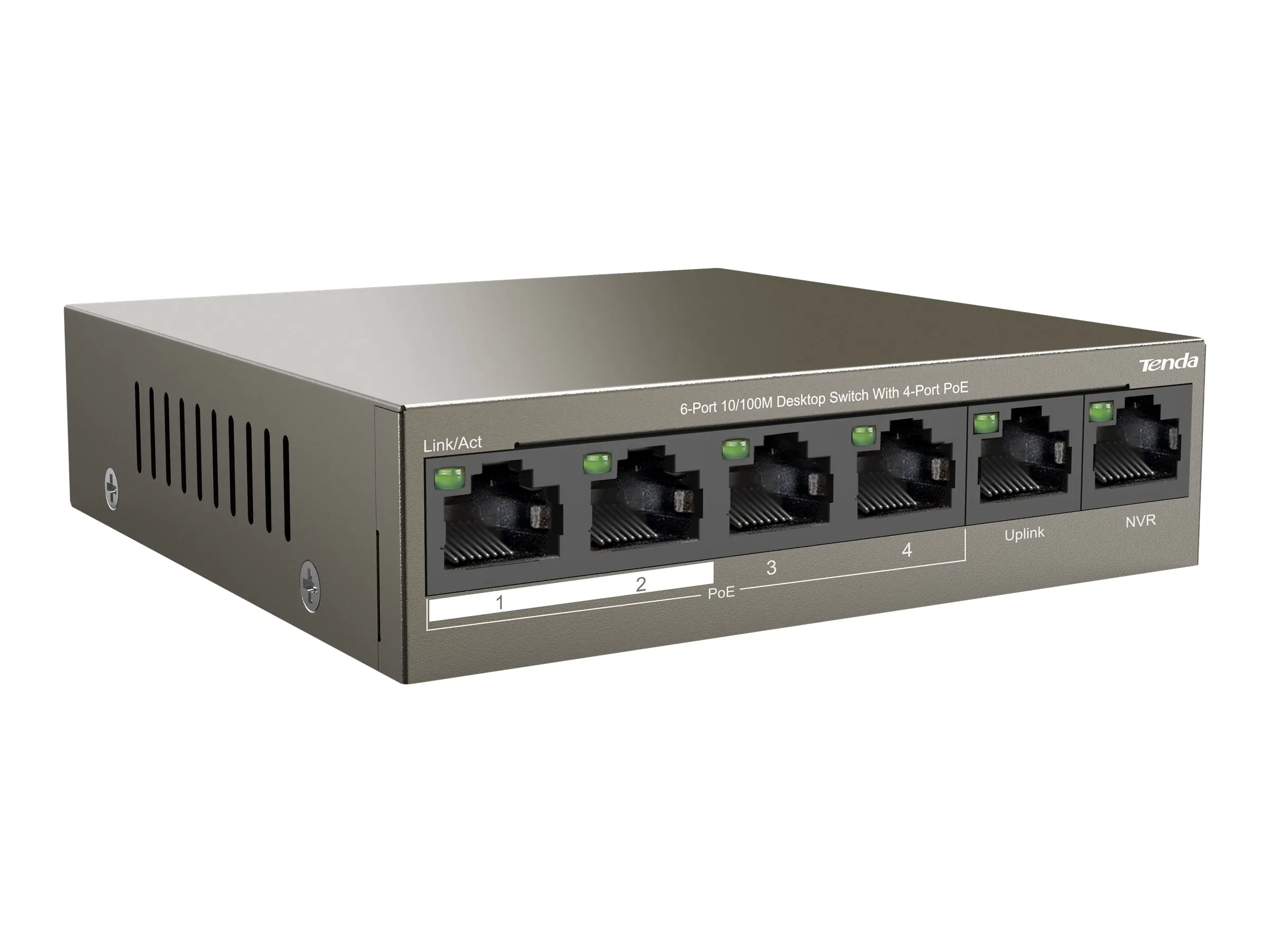 Tenda TEF1106P-4-63W - Switch - unmanaged - 4 x 10/100 (PoE+) + 2 x 10/100 (Uplink) - Desktop - PoE+ (63 W)