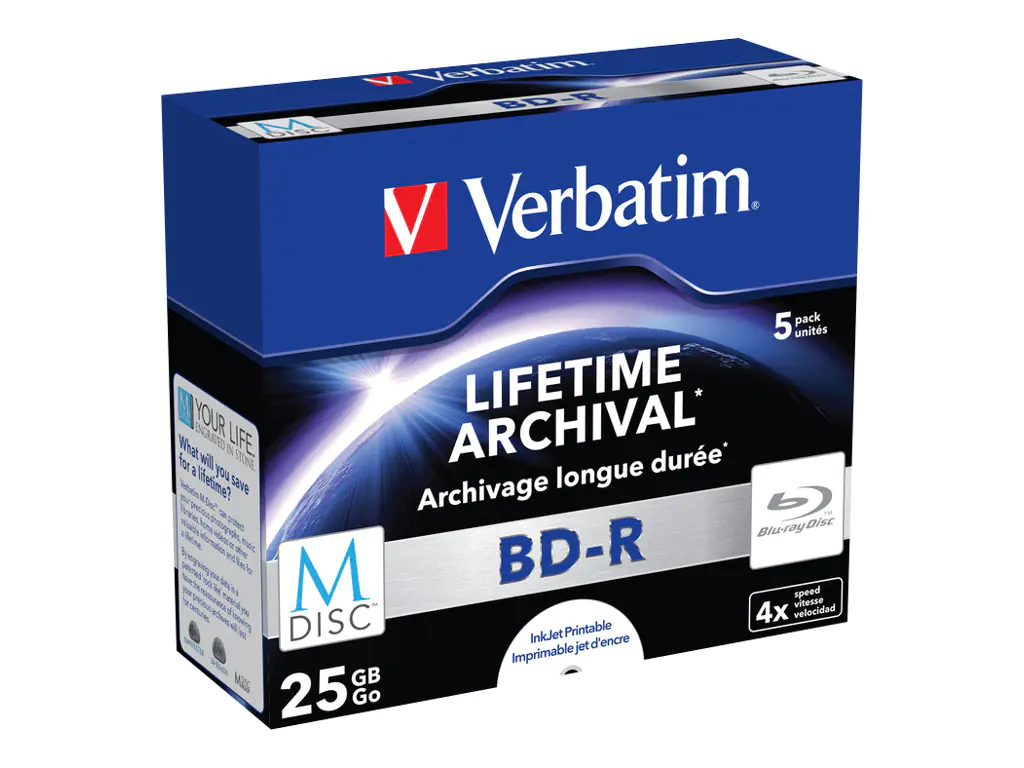 Verbatim M-Disc - 5 x BD-R - 25 GB 4x - mit Tintenstrahldrucker bedruckbare Oberfläche - Jewel Case (Schachtel)