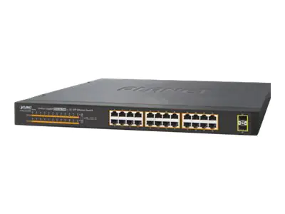 PLANET GSW-2620HP - Switch - 24 x 10/100/1000 (PoE+) + 2 x Gigabit SFP - Desktop, an Rack montierbar - PoE+ (220 W)