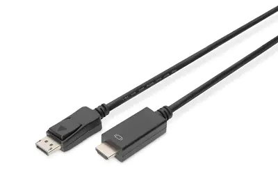 ASSMANN - Adapterkabel - DisplayPort männlich Verriegelung zu HDMI männlich - 3 m - Dreifachisolierung - Schwarz - geformt, 4K Unterstützung, Druckknopf