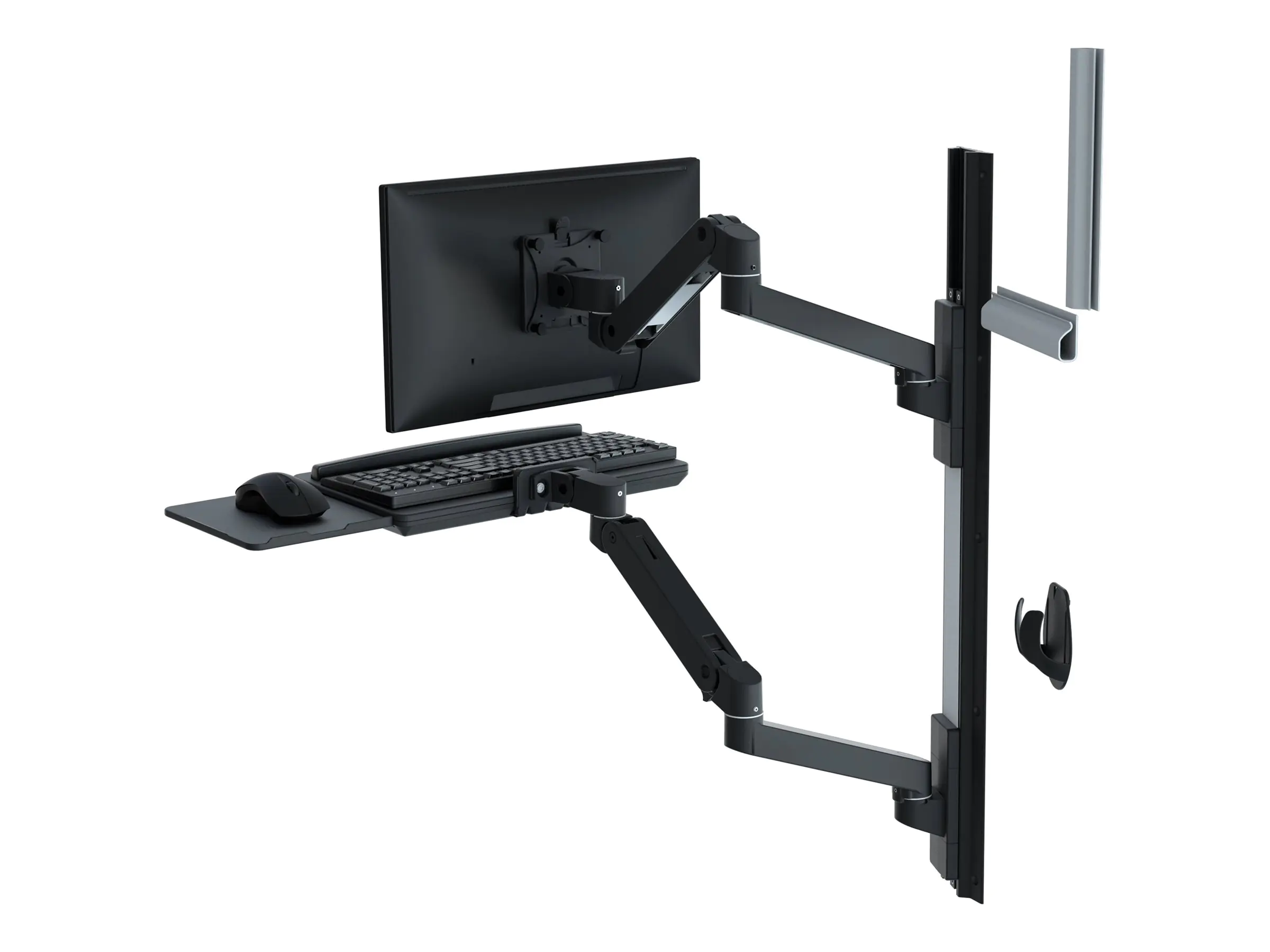 Ergotron LX Pro - Befestigungskit (2 Arme, 2 Aufsätze, Tastatur-Tablett, Mausablage zum Herausziehen, Maushalterung, 2 Wandhalterungssockel, Wandschiene 34", Wandbefestigung, 2 Kabelkanäle, Monitor-Schwenkarm, Tastaturdrehpunkt) - für LCD-Display / PC-Aus