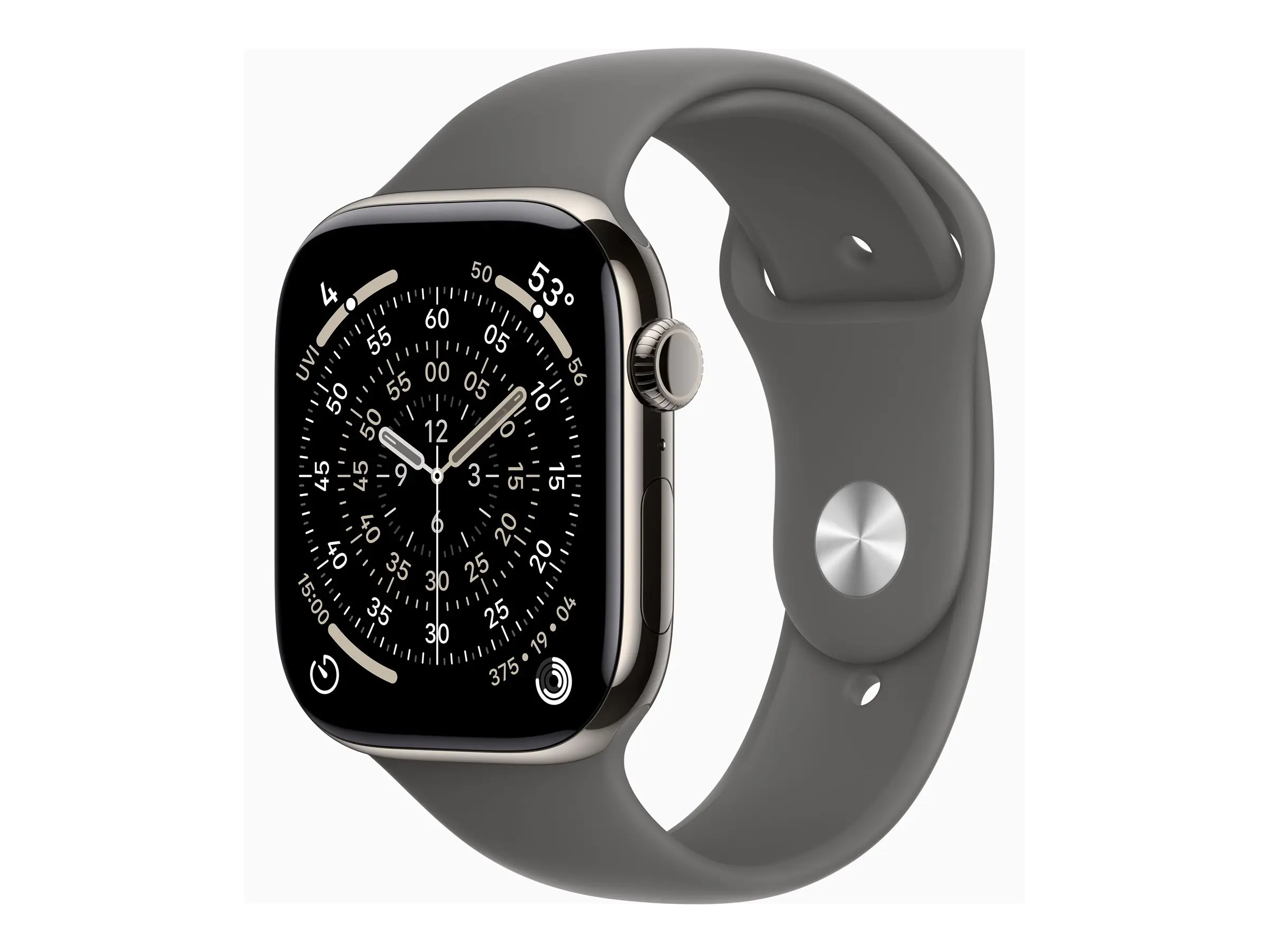 Apple Watch Series 11 (GPS + Cellular) - 46 mm - natürliches Titan - intelligente Uhr mit Sportband - Flouroelastomer - Stone Gray - Bandgröße: M/L - 64 GB - LTE, Wi-Fi 4, UWB, Bluetooth - 5G - 43.1 g