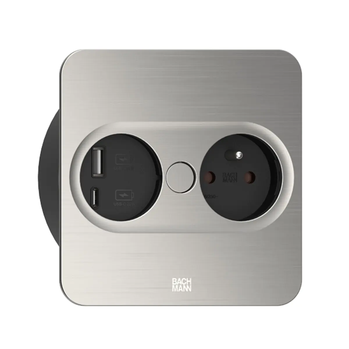 Bachmann TWIST2 1xUTE 1USB Inox-Optik eckig Aderendhülsen USB Charg. A/C 2m