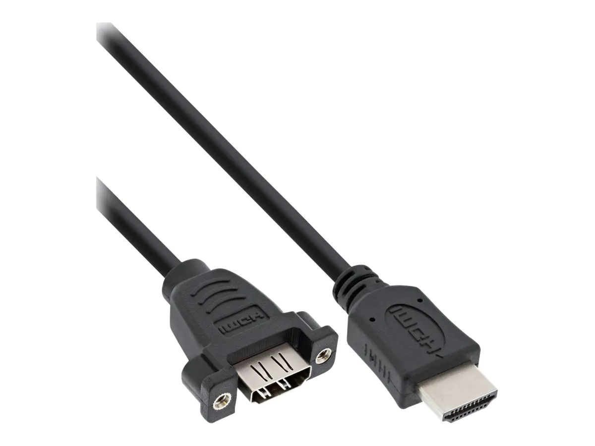 InLine - HDMI-Adapter - HDMI (M) gerade bis HDMI (W) schraubbar - 60 cm - Schwarz - 4K Unterstützung