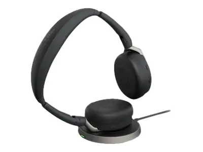 Jabra Evolve2 65 Flex MS Stereo - Headset - On-Ear - Bluetooth - kabellos - aktive Rauschunterdrückung - USB-C - Schwarz - mit kabelloses Ladepad - Zertifiziert für Microsoft Teams