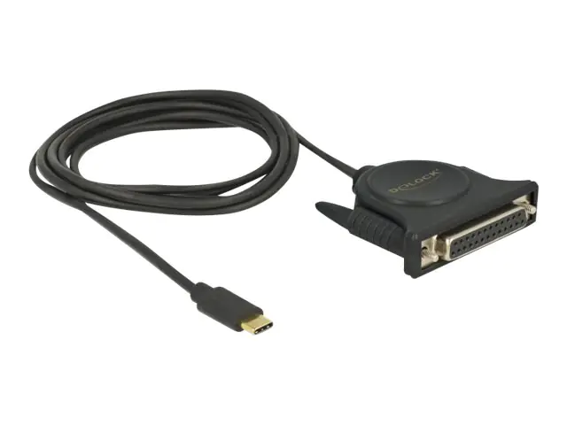 Delock - USB-/Parallelkabel - 24 pin USB-C (M) zu DB-25 (W) - 1.8 m - Daumenschrauben - Schwarz