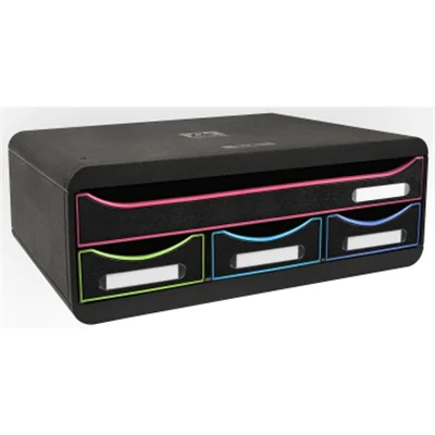 Exacompta Schubladenbox TOOLBOX Mini 4 Schubladen DIN A4 quer Polystyrol Gehäusefarbe: schwarz Farbe der Schublade: schwarz/harlekin