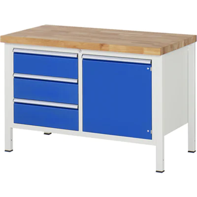 RAU Werkbank 8000 1.250 x 840-1.040 x 700 mm (B x H x T) enzianblau lichtgrau