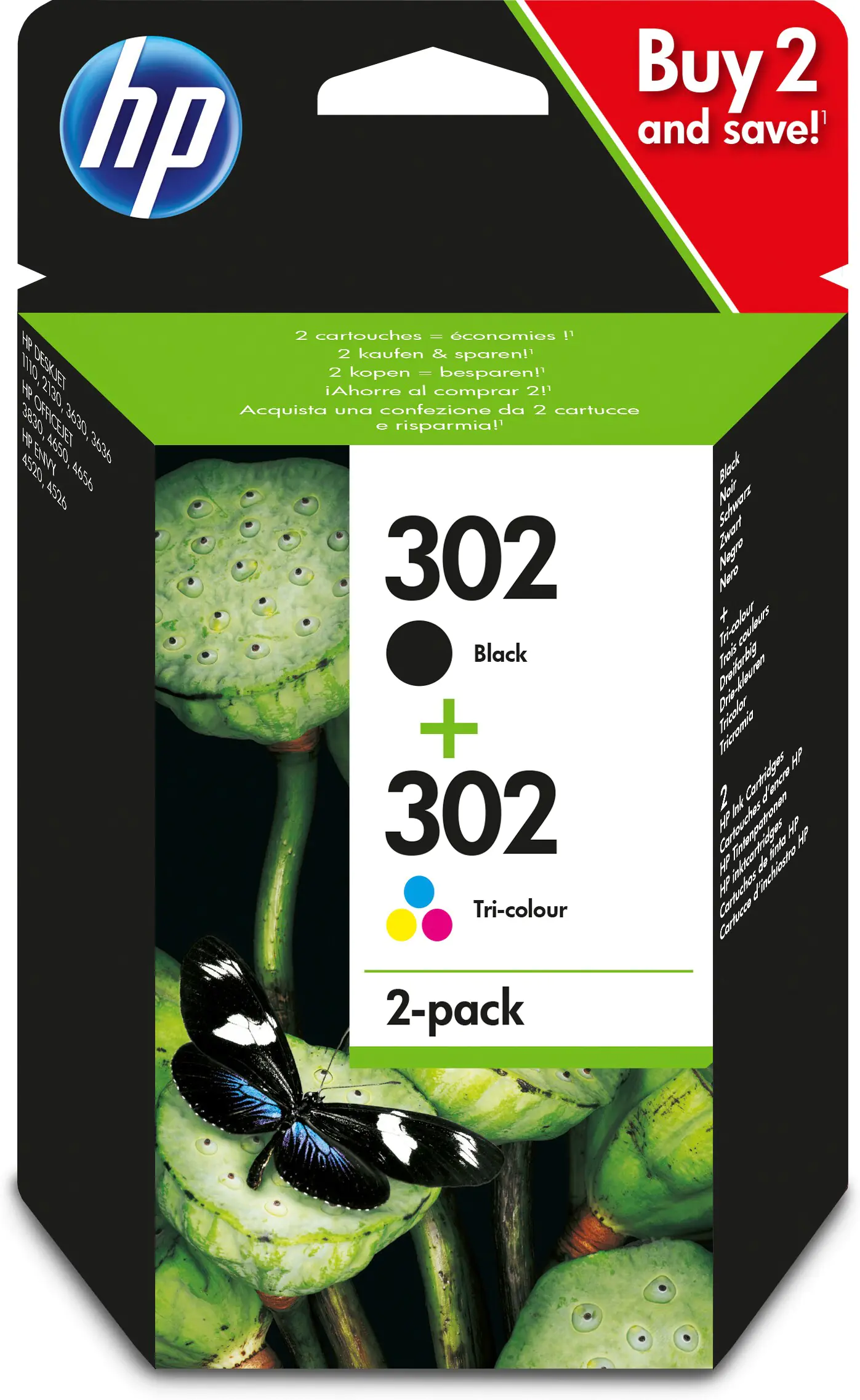 HP 302 Combo Pack - 2er-Pack - Schwarz, Farbe (Cyan, Magenta, Gelb) - Original - Tintenpatrone - für Deskjet 11XX, 21XX, 36XX; Envy 451X, 452X; Officejet 38XX, 46XX, 52XX