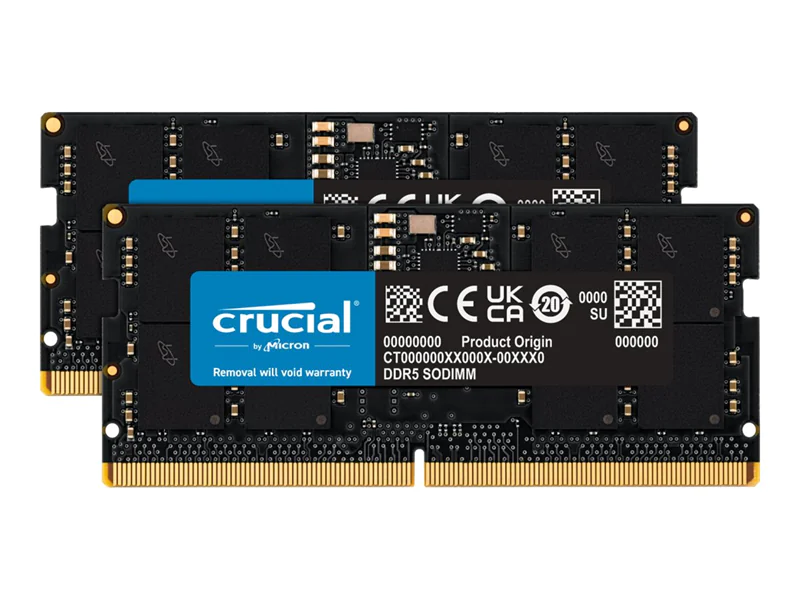 Crucial CT2K16G48C40S5, 32 GB, 2 x 16 GB, DDR5, 4800 MHz, 262-pin SO-DIMM
