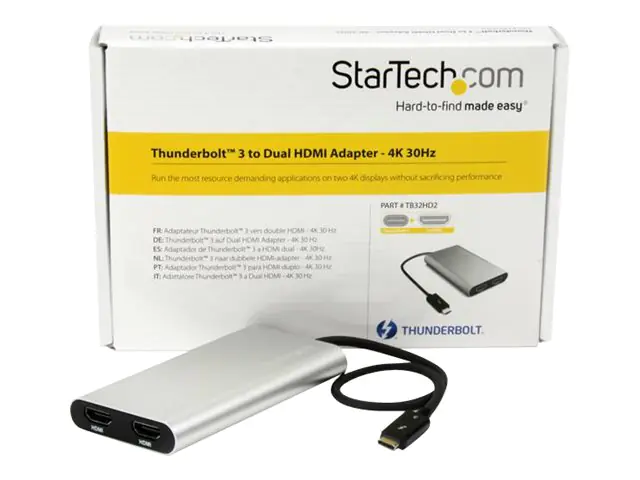 StarTech Thunderbolt 3 auf zwei HDMI Adapter - 4K 60hz - Mac und Windows kompatibel - USB C HDMI Adapter - Thunderbolt 3 zu HDMI - Externer Videoadapter - Thunderbolt 3 - HDMI - Silber - für P/N: TB33A1C