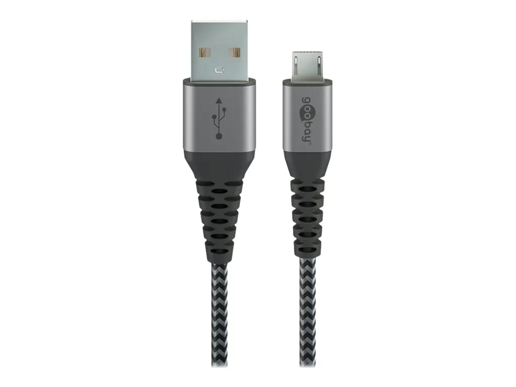 goobay - USB-Kabel - Micro-USB Typ B (M) zu USB (M) - USB 2.0 - DC 5 V - 3 A - 1 m - Schwarz/Silber