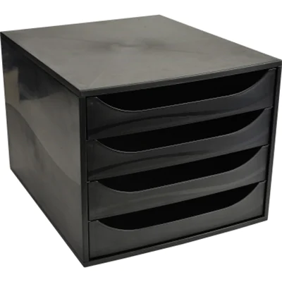 Exacompta Schubladenbox ECOBOX 4 Schubladen DIN A4, Überbreite Polystyrol Gehäusefarbe: schwarz Farbe der Schublade: schwarz