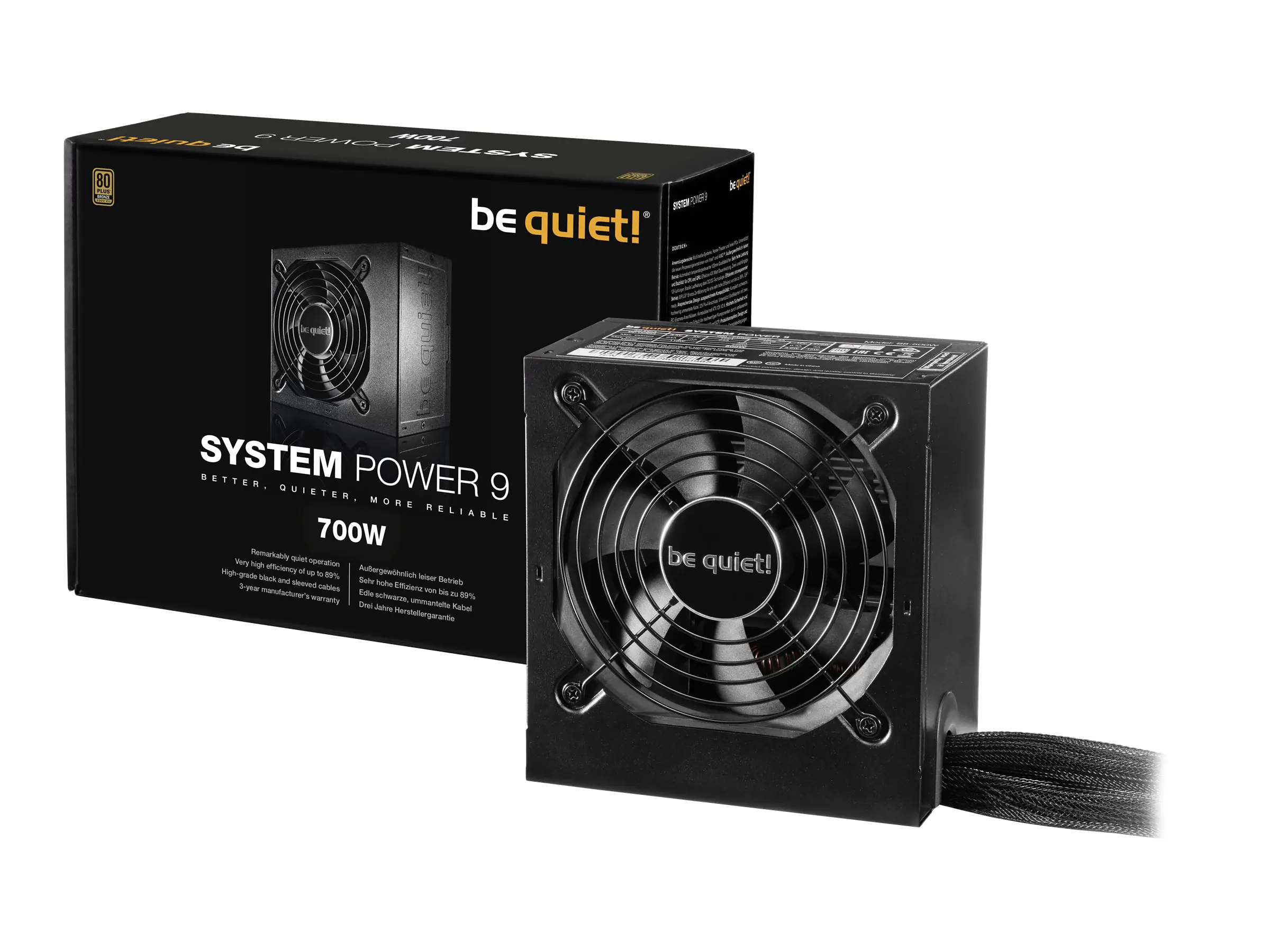 be quiet! System Power 9 700W - Netzteil (intern) - ATX12V 2.4/ EPS12V 2.92 - 80 PLUS Bronze - Wechselstrom 200-240 V - 700 Watt - aktive PFC - Schwarz