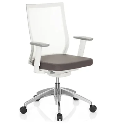 hjh OFFICE Bürodrehstuhl ASPEN WHITE 45-55cm Synchronmechanik Rolle hart gebremst (für Teppichboden) Aluminium, poliert