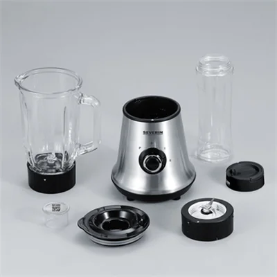 SEVERIN Standmixer SM 3737 Trinkbehälter, Deckel, Messeraufsatz Edelstahl, 3-flügelig Mixbehälter: 1.000 ml, Smoothie-Maker: 600ml 500W schwarz/silber
