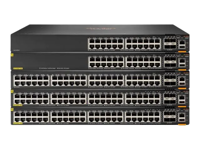HPE Aruba 6200M 24G 4SFP+ Switch - Switch - max. Stapelentfernung 10 km - L3 - managed - 24 x 10/100/1000 + 4 x 1 Gigabit / 10 Gigabit SFP+ (Uplink / Stacking) - Front und Seite zu Hinterseite - an Rack montierbar - BTO