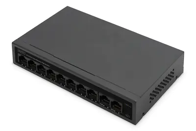 Digitus - Switch - IEEE 802.3af, IEEE 802.3at - unmanaged - 8 x 10/100 (PoE+) + 2 x 10/100 - Desktop - PoE+ (60 W)