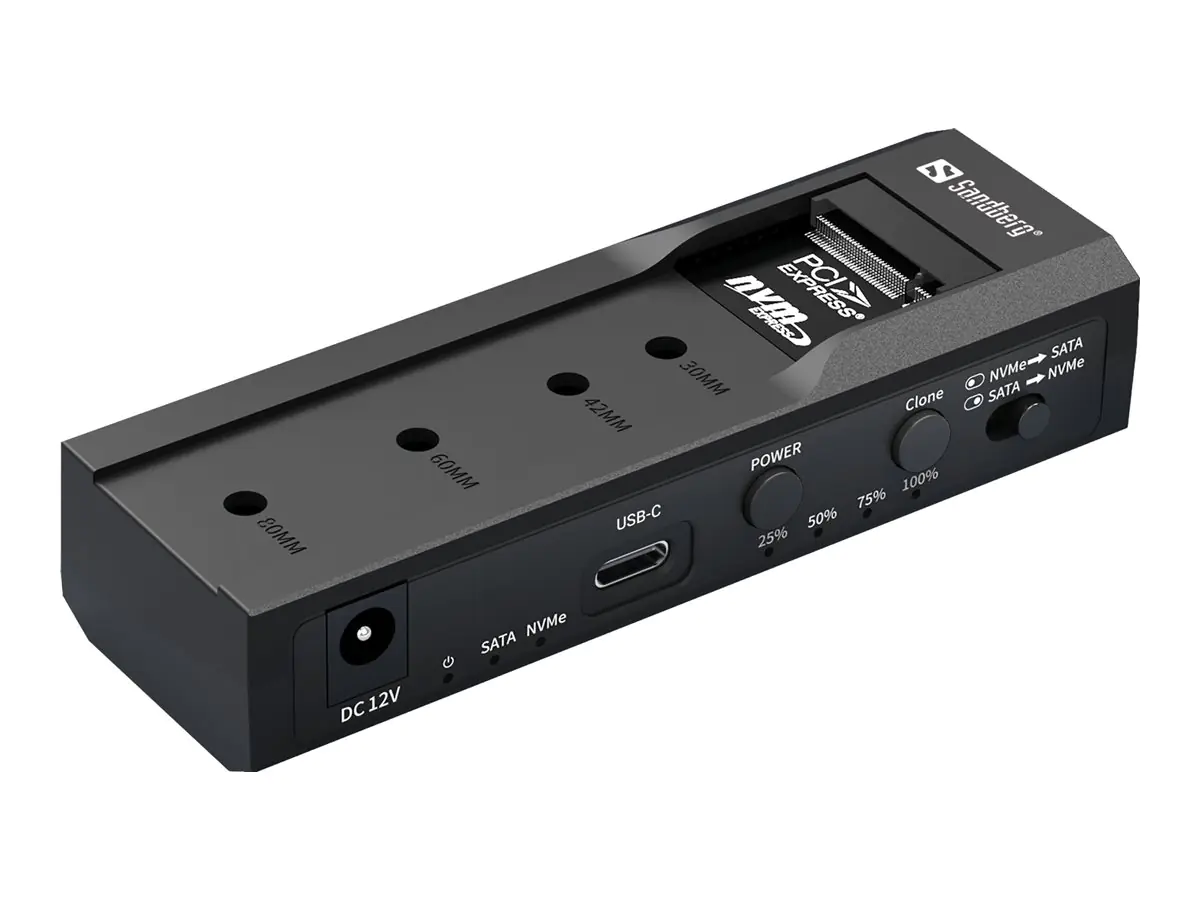 Sandberg - HDD / SSD Dockingstation - Klonfunktion mit Offline Clone Schächte: 2 - 2,5" / 3,5" gemeinsam genutzt (6,4 cm/8,9 cm gemeinsam genutzt) - M.2 NVMe Card / SATA 6Gb/s - USB-C 3.2 (Gen 2)