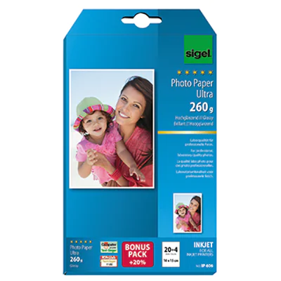 SIGEL Fotopapier Ultra 10 x 15 cm (B x H) 260g/m² weiß hochglänzend 24 Bl./Pack.