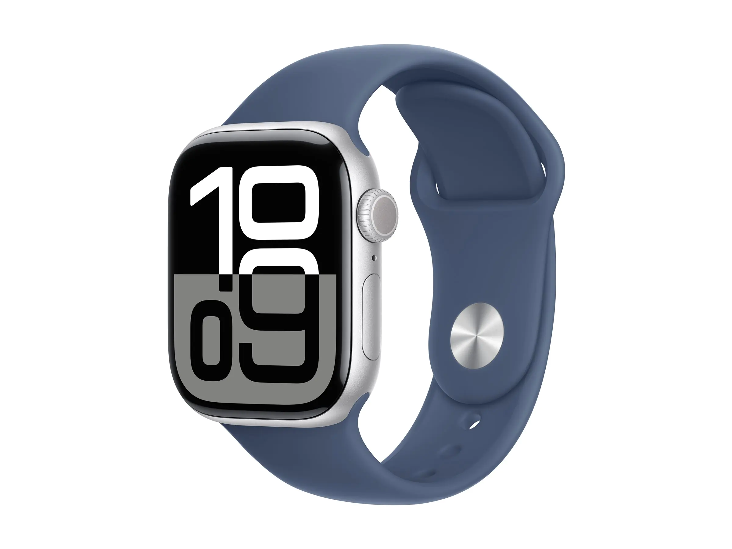 Apple Watch Series 10 (GPS + Cellular) - 42 mm - Aluminium, Silber - intelligente Uhr mit Sportband - Flouroelastomer - denim - Bandgröße: S/M - 64 GB - Wi-Fi 4, Bluetooth, UWB, LTE - 4G - 29.3 g