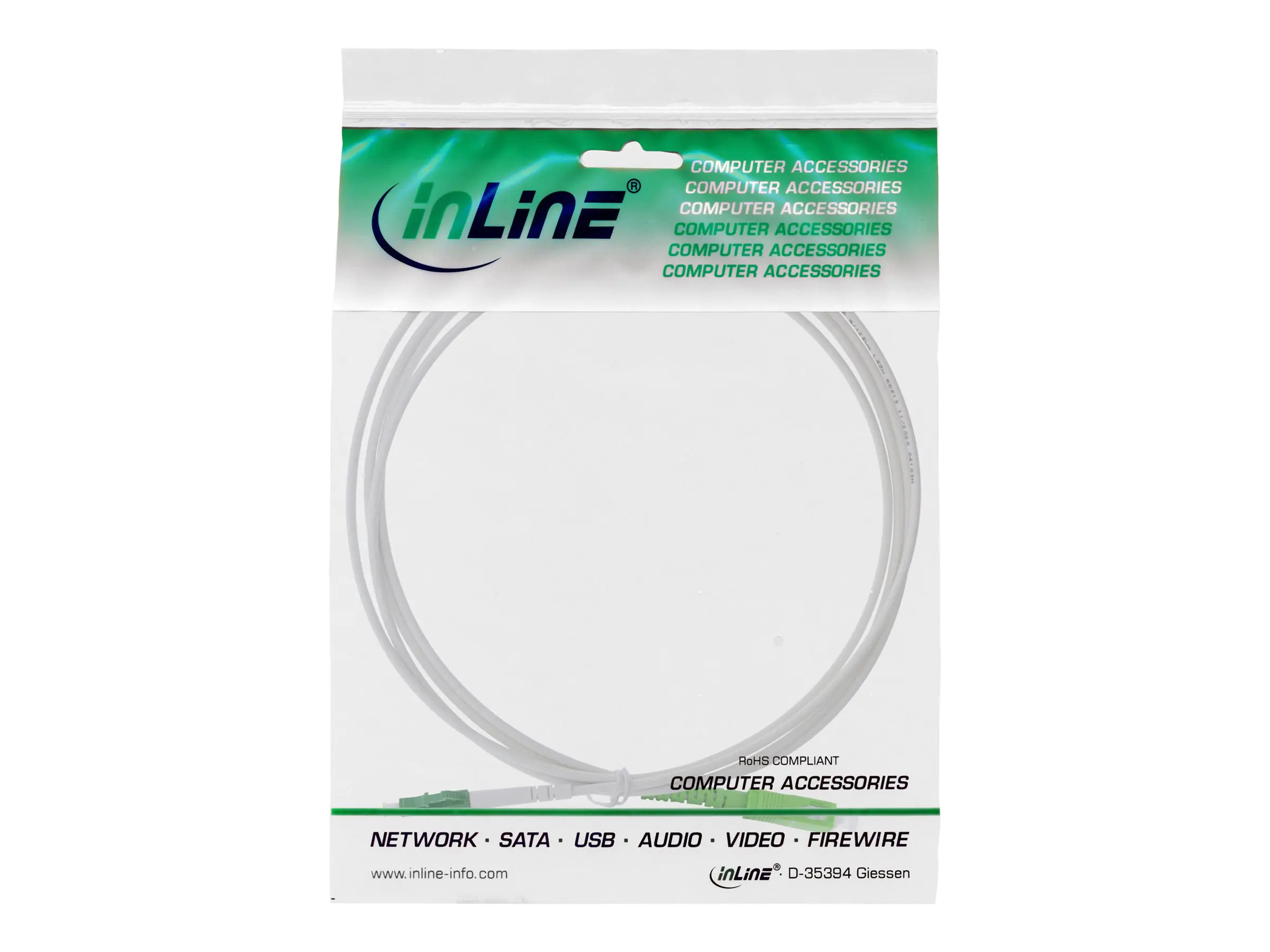 InLine LWL Simplex Kabel - FTTH - LC/APC zu SC/APC - OS2 - weiß - 30 m 88430