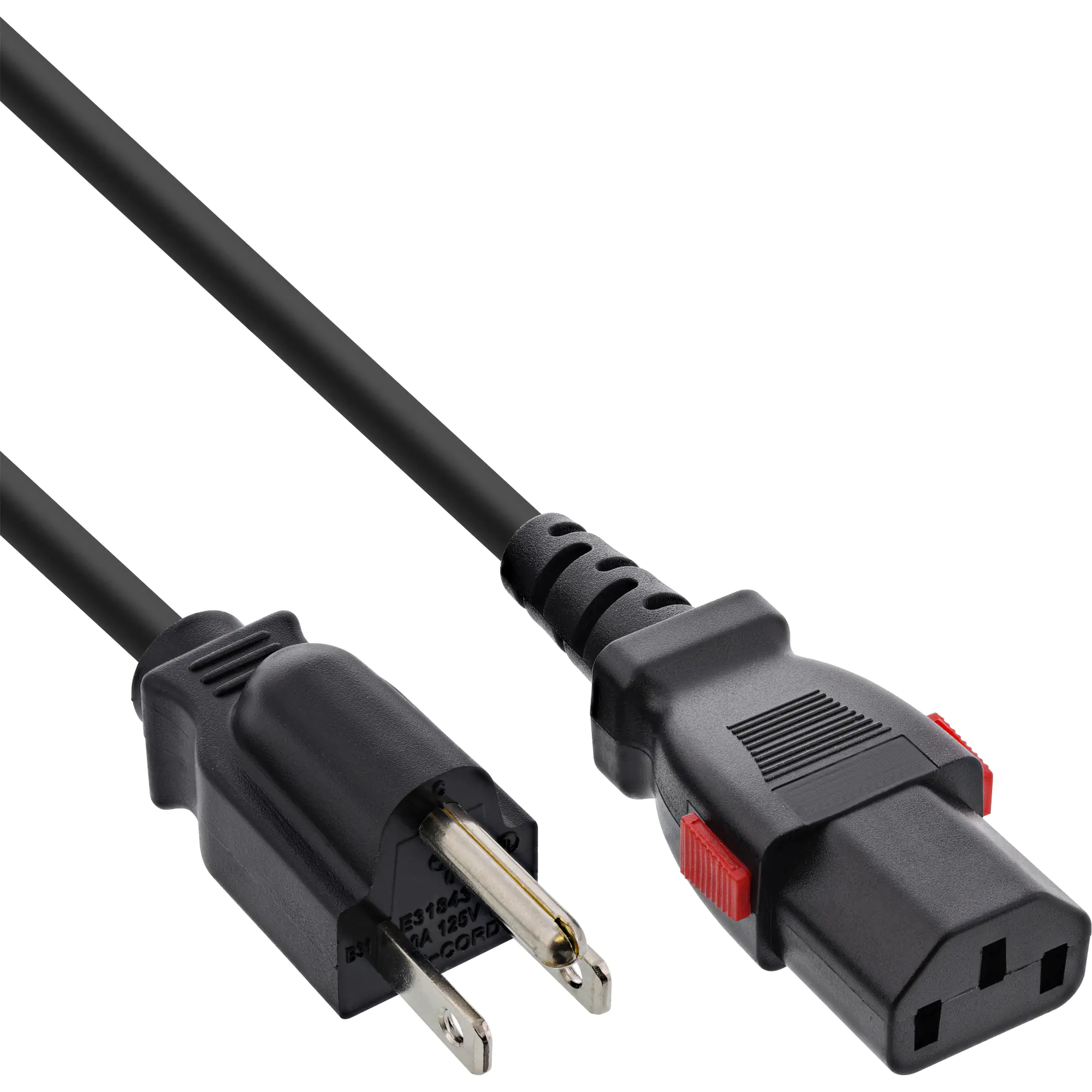 InLine Netzkabel - Netzstecker USA auf Kaltgerätestecker C13 verriegelbar - 3m