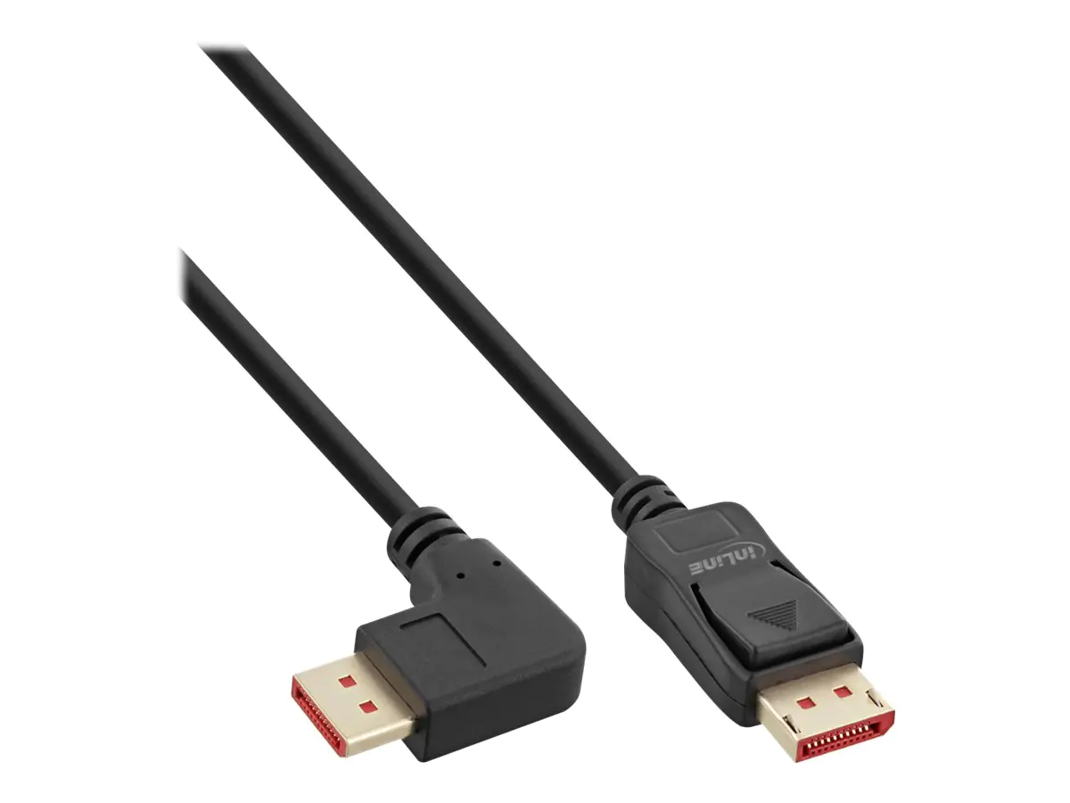InLine - DisplayPort-Kabel - DisplayPort (M) rechtwinklig zu DisplayPort (M) gerade, verriegelt - DisplayPort 1.4 - 3 m - 1080p-Unterstützung, unterstützt 8K 30 Hz (7680 x 4320), unterstützt 4K 120 Hz (3840 x 2160) - Schwarz