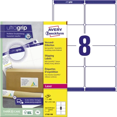 Avery Zweckform Adressetikett ultragrip 99,1 x 67,7 mm (B x H) Papier weiß 800 Etik./Pack.