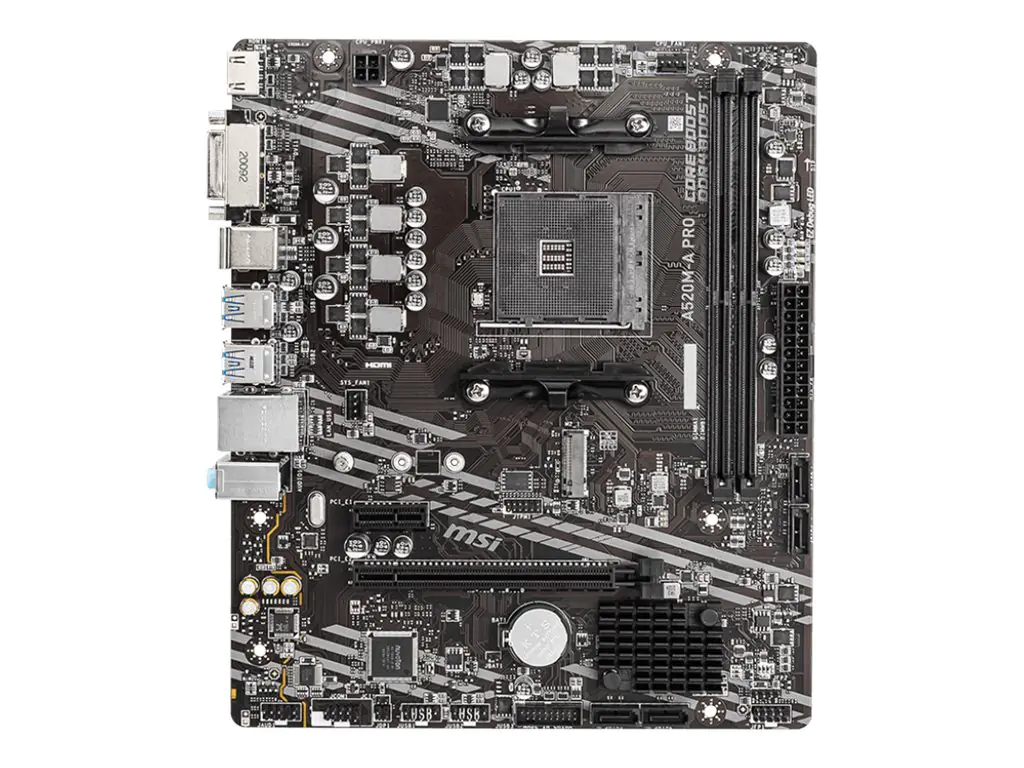 MSI A520M-A PRO - Motherboard - micro ATX - Socket AM4 - AMD A520 Chipsatz - USB 3.2 Gen 1 - Gigabit LAN - Onboard-Grafik (CPU erforderlich) - HD Audio (8-Kanal)
