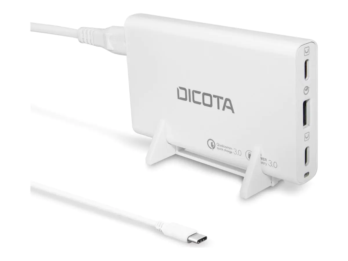 Dicota - Netzteil - Universal - 65 Watt - PD 3.0, QC 4+ - 3 Ausgabeanschlussstellen (2 x USB-C, USB) - auf Kabel: USB-C - weiß