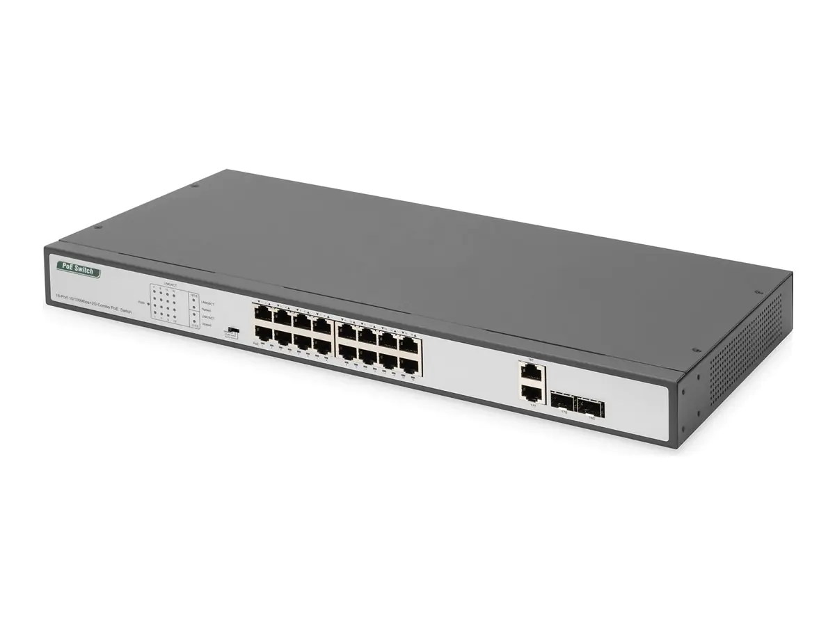 DIGITUS DN-95342-1 - Switch - 19", af/at - unmanaged - 16 x 10/100 (PoE+)