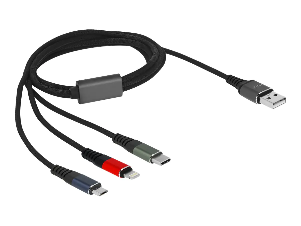 Delock - Lightning-Kabel, nur zum Aufladen - USB männlich zu Micro-USB Typ B, Lightning, 24 pin USB-C männlich - 1 m - Schwarz