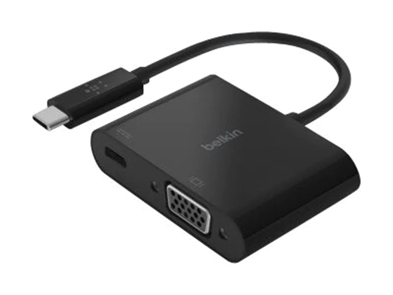 Belkin USB-C to VGA + Charge Adapter - Videoadapter - 24 pin USB-C männlich zu HD-15 (VGA), USB-C (nur Spannung) weiblich - Schwarz - 1080p-Unterstützung, USB Power Delivery (60W)