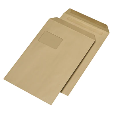 MAILmedia Versandtasche DIN C4 229 x 324 mm (B x H) mit Fenster 90g/m² mit Selbstklebung Natronpapier braun