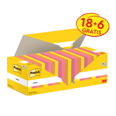 Post-it® Haftnotiz Notes Promotion 76 x 76 mm (B x H) je 1 x neongelb, pink, rosa, vitalorange 100 Bl./Block 24 Block/Pack.