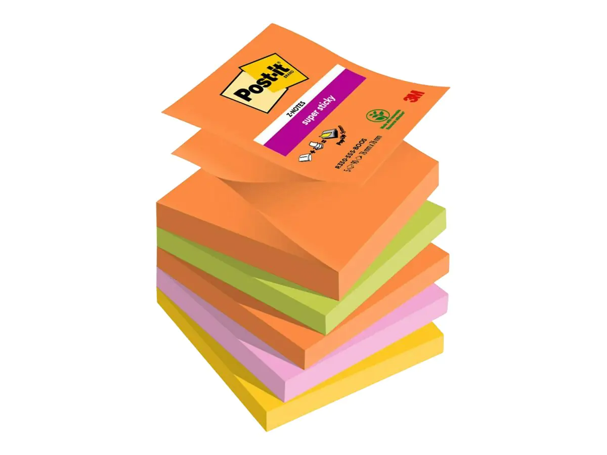 3M Post-it Super Sticky Boost Colour R330-5SS-BOOS - Z-Notes - 76 x 76 mm - 450 Blatt (6 x 90)
