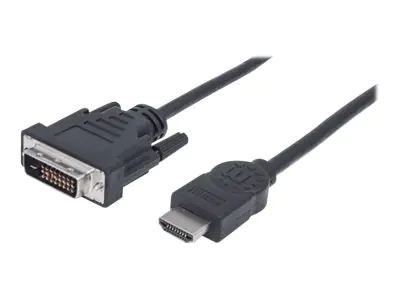 Manhattan HDMI to DVI-D 24+1 Cable, 1.8m, Male to Male, Black, Equivalent to Startech HDMIDVIMM6, Dual Link, Compatible with DVD-D, Lifetime Warranty, Polybag - Adapterkabel - Dual Link - HDMI männlich zu DVI-D männlich - 1.8 m - abgeschirmt - Schwarz - g