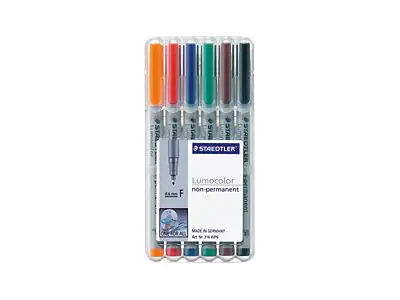 STAEDTLER Lumocolor - Marker - nicht dauerhaft - Schwarz, Rot, Blau, Grün, Orange, braun - 0.6 mm - fein (Packung mit 6) 316 WP6