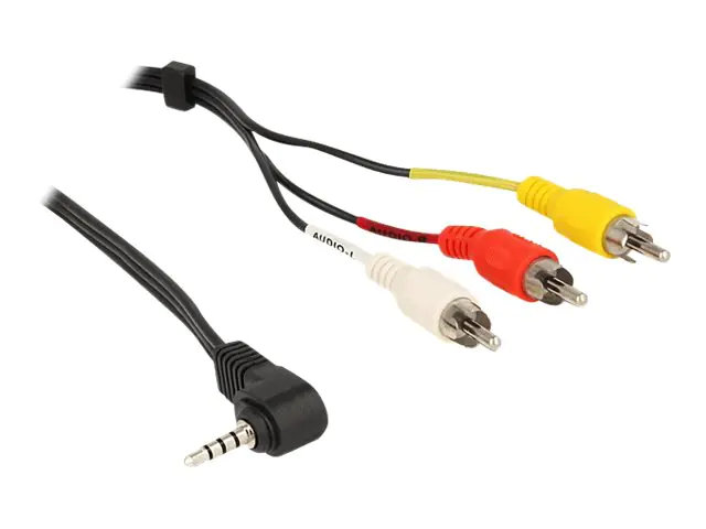 Delock - Video- / Audiokabel - Composite Video / Audio - RCA x 3 männlich zu 4-poliger Mini-Stecker männlich gewinkelt - 1.5 m - Schwarz