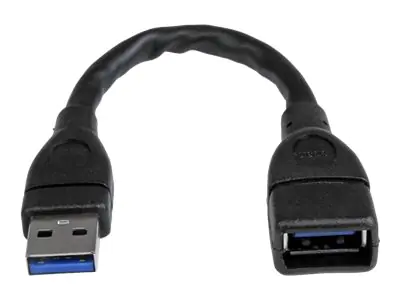 StarTech 15cm USB 3.0 Verlängerungskabel - USB 3 Typ A Kabel Verlängerung - Stecker/ Buchse - Schwarz - USB-Verlängerungskabel - USB Typ A (W) zu USB Typ A (M) - USB 3.0 - 15.2 cm - geformt - Schwarz - für P/N: 35FCREADBU3, HB30A4AIB, HB30C4AIB, HB31C4AB,