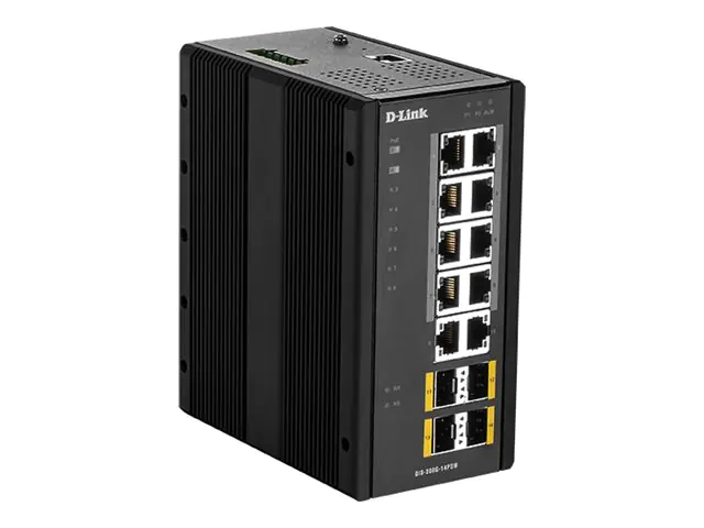 D-Link DIS 300G-14PSW - Switch - managed - 8 x 10/100/1000 (PoE+) + 2 x 10/100/1000 + 2 x 100/1000 SFP - an DIN-Schiene montierbar, wandmontierbar - PoE+ (240 W)