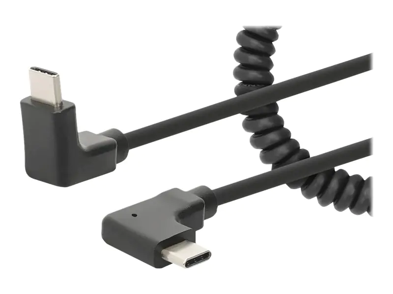 Manhattan USB-C to USB-C Cable, 1m, Male to Male, Black, 480 Mbps (USB 2.0), Tangle Resistant Curly Design, Angled Connectors, Ideal for Charging Cabinets/Carts, Power Delivery up to 60W, Hi-Speed USB, Lifetime Warranty, Polybag - USB-Kabel - 24 pin USB-C