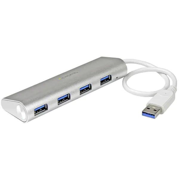 StarTech 4 Port kompakter USB 3.0 Hub mit eingebautem Kabel - Aluminium USB Hub - Silber - Hub - 4 x SuperSpeed USB 3.0