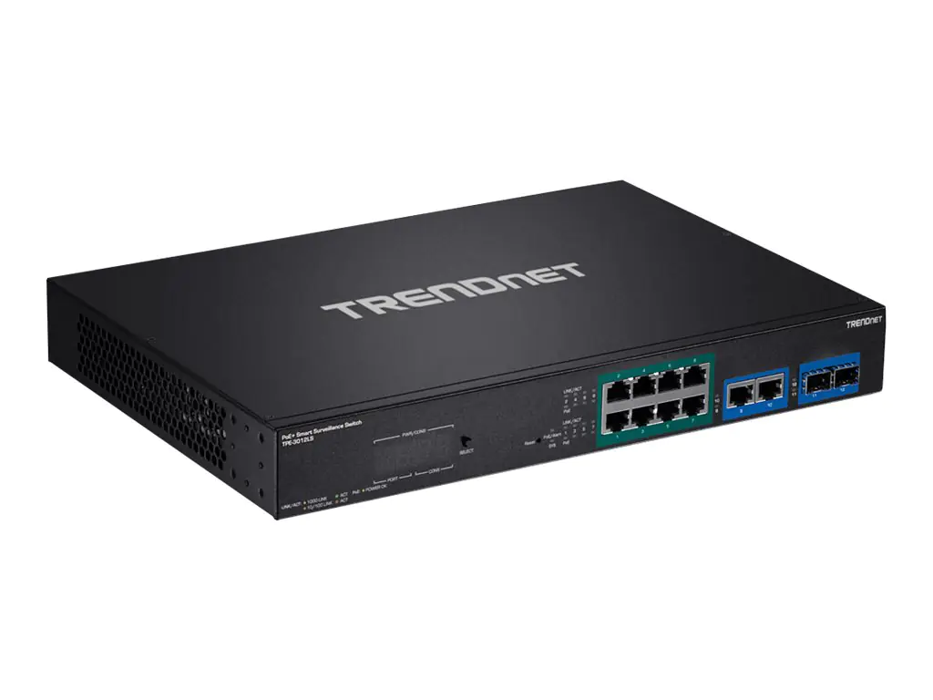 TRENDnet TPE 3012LS - Switch - Smart - 8 x 10/100/1000 (PoE+) + 2 x Kombi-Gigabit-SFP - an Rack montierbar - PoE+ (110 W) - TAA-konform