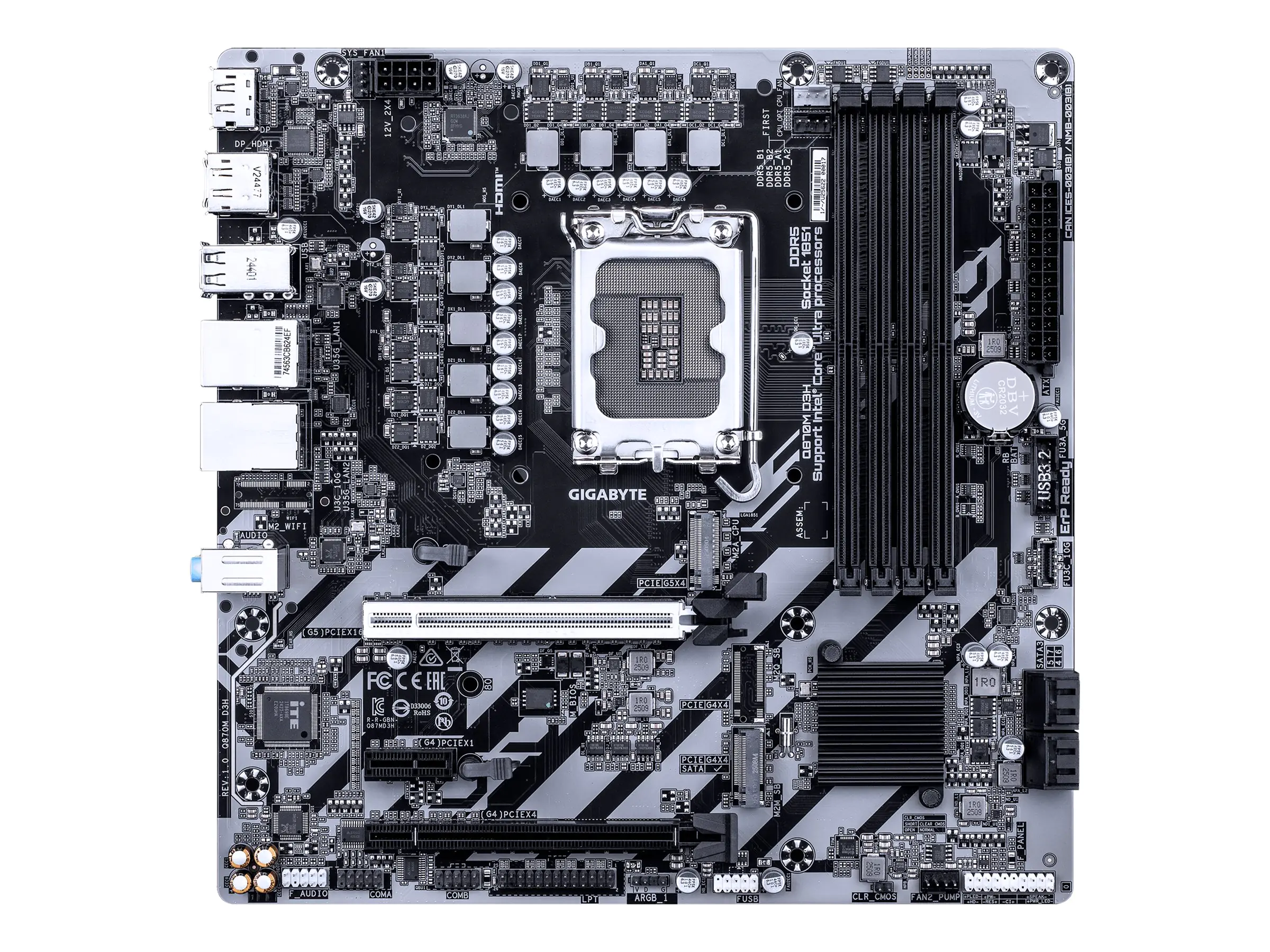 Gigabyte Q870M D3H - Motherboard - micro ATX - LGA1851 Sockel - Q870 Chipsatz - USB 3.2 Gen 1, USB-C 3.2 Gen2 - 2.5 Gigabit LAN, Gigabit LAN - Onboard-Grafik (CPU erforderlich) - HD Audio (8-Kanal)