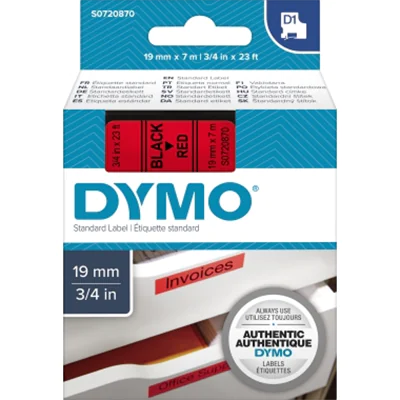 Dymo Original D1-Etikettenband | schwarz auf rot | 19 mm x 7 m | selbstklebendes Schriftband | für LabelManager-Beschriftungsgerät, Schwarz auf rot, Polyester, Belgien, -18 - 90 °C, DYMO, LabelManager, LabelWriter 450 DUO S0720870