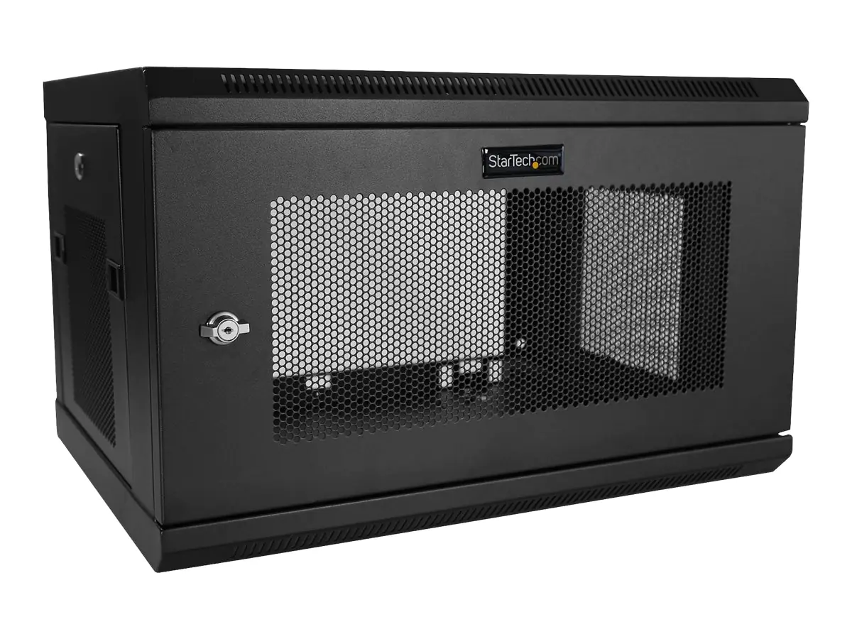 StarTech.com Startech 6HE 19 Zoll Wand Netzwerkschrank - 2 Pfosten, 37,5cm tiefes, abschließbares Serverschrank - belüftetes IT/AV Rack mit Fachboden und Klettband, vormontiert (RK616WALM)