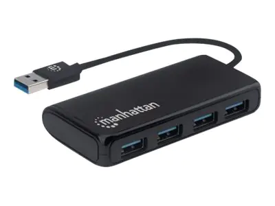 Manhattan USB-A 4-Port Hub, 4x USB-A Ports, 5 Gbps (USB 3.2 Gen1 aka USB 3.0), Bus Power, SuperSpeed USB, Black, Three Year Warranty, Box - Hub - 4 x USB 3.2 Gen 1 - Desktop